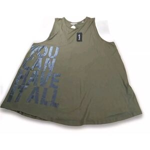 Simply Be Swing Top Woman Plus 28W Olive Green You Can Have It All Graphic Nwt